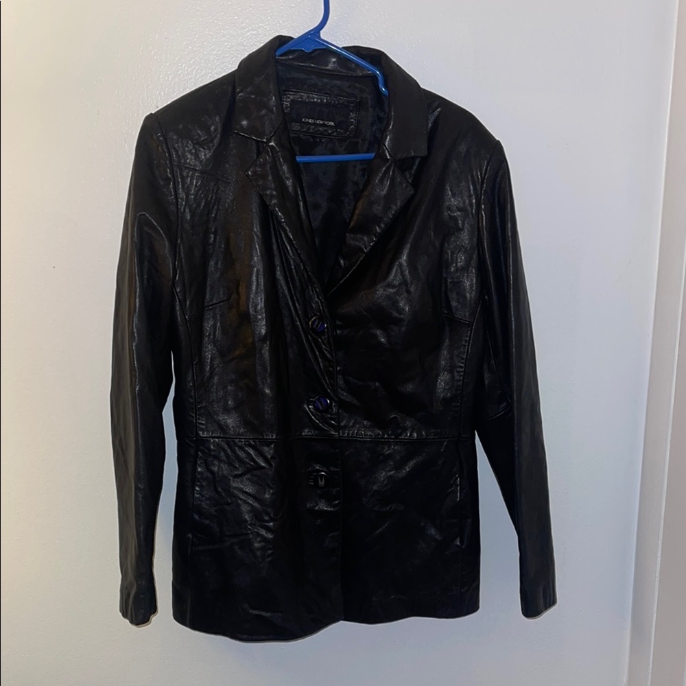 Jones New York Elegant Black‎ Leather Blazer